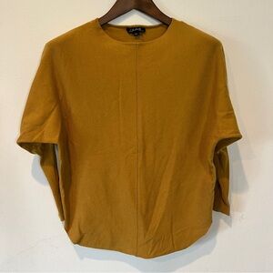Charlie B Dolman Sleeve Mustard Knit Sweater Rounded Hem Rough Hem Neckline